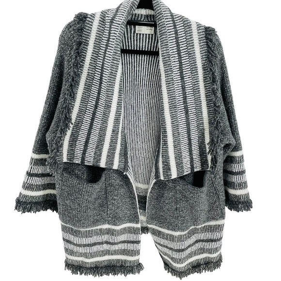 Anthropologie SaturdaySunday Portland Collar Gray Sweater/Cardigan w/Fringe - Picture 1 of 14